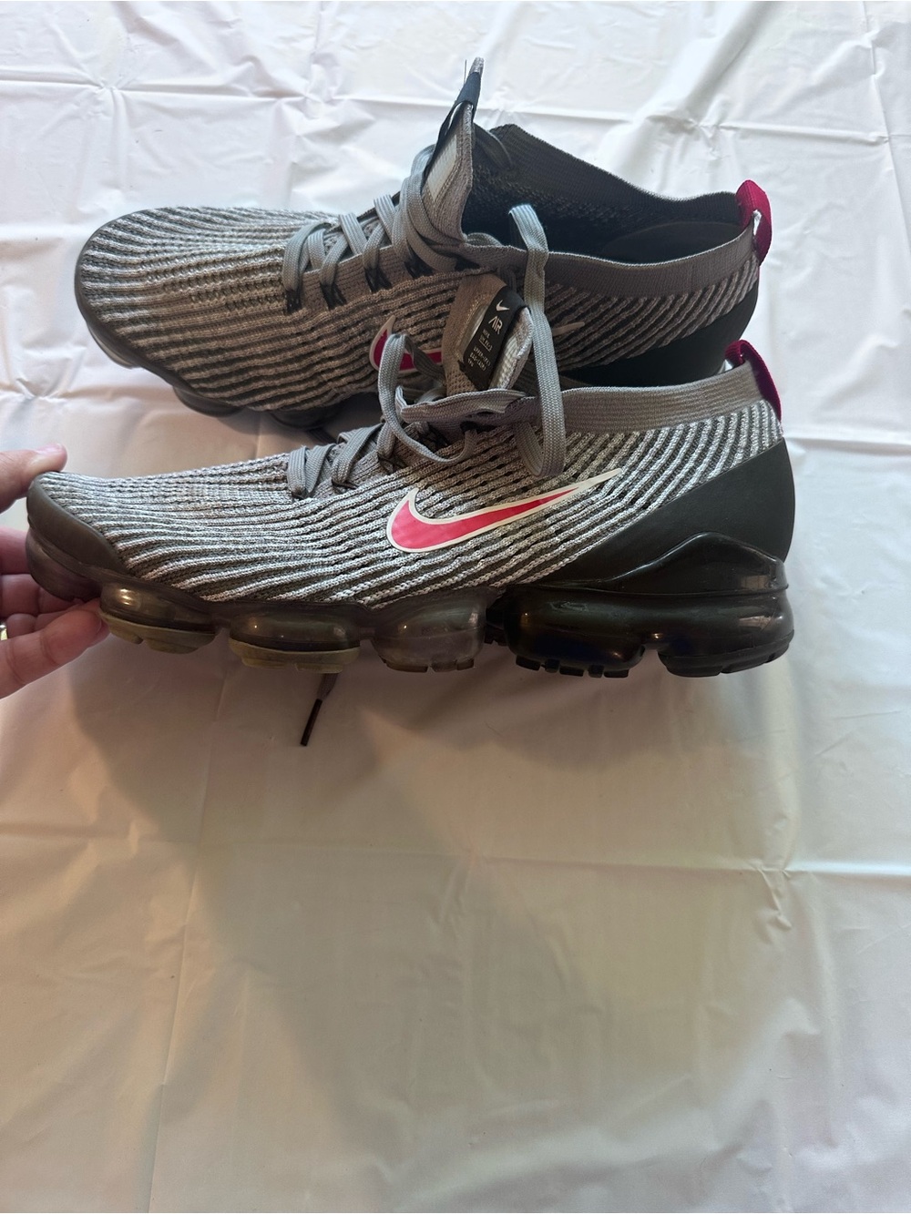 Nike Air VaporMax Flyknit Grey Red Black Mens 11.5 Great Condition